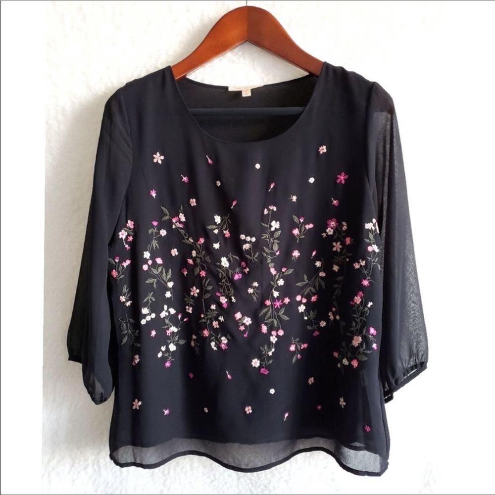 Anthropologie Skies Are Blue Floral Embroidered Blouse